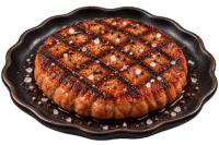 Braceria Tagliate 3 Hamburger grigliato su piatto scuro