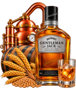 Bottiglia Gentleman Jack e distilleria al rame