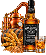 Bottiglia Jack Daniels con rame e whisky