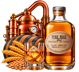 Bottiglia Nikka e distilleria artigianale