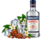 Bottiglia Ramazzotti Sambuca con anice e ghiaccio