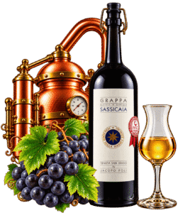 Composizione Grappa Sassicaia e Alambicco