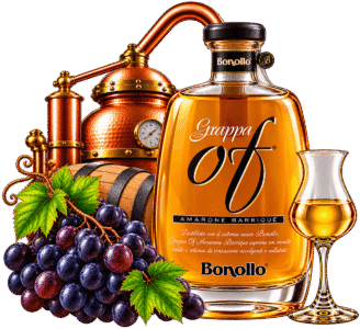 Grappa Bonollo tra rame e uva