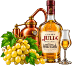 Grappa Julia con uva e alambicco