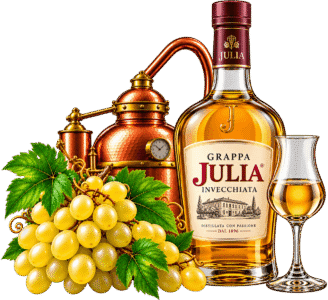 Grappa Julia con uva e alambicco