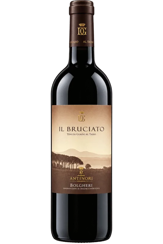 Bottiglia di vino Il Bruciato con etichetta Antinori